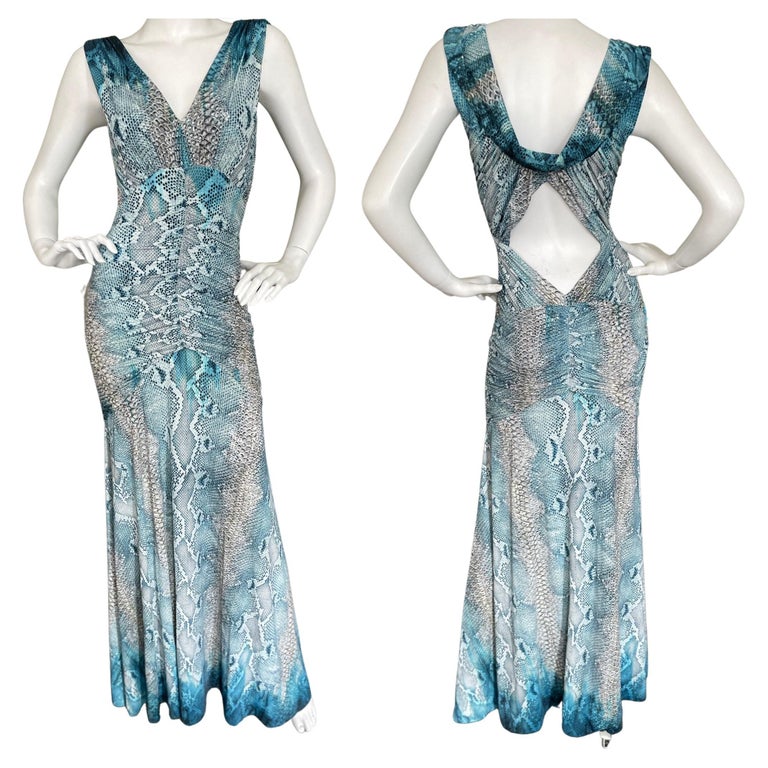 Roberto Cavalli Vintage Snake Print Evening Dress with Sexy Back For ...