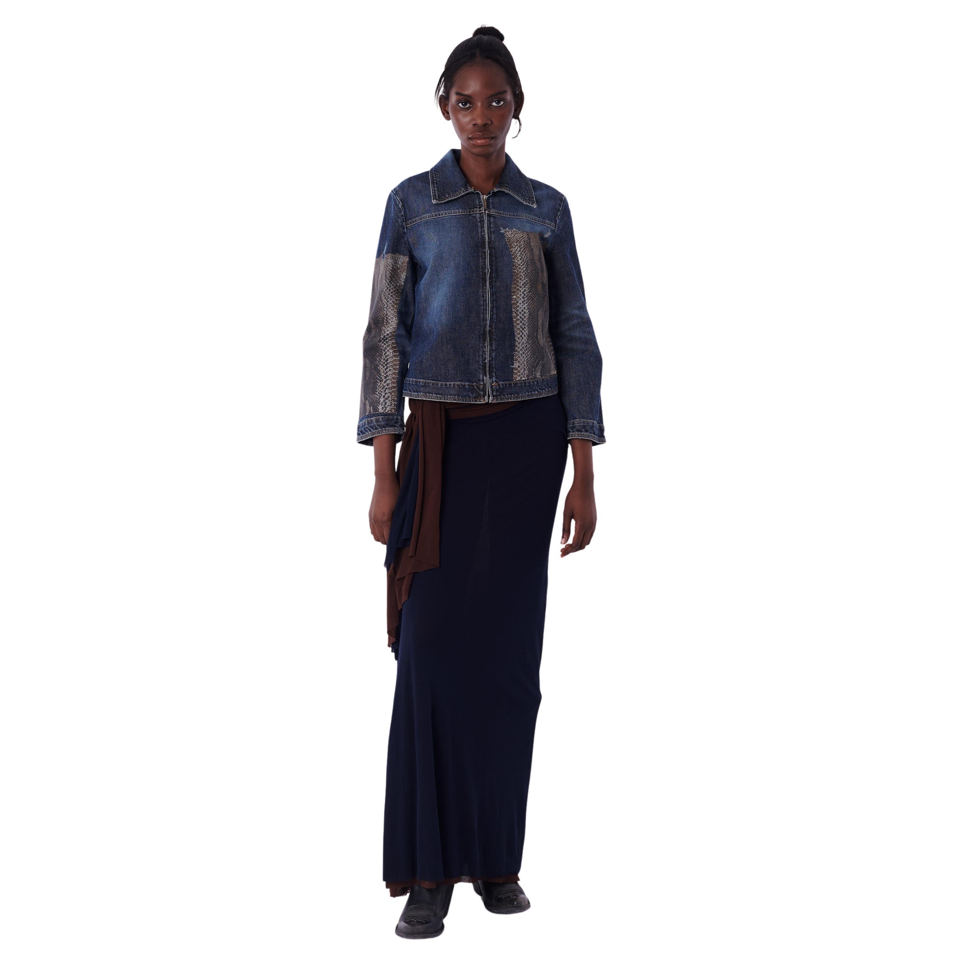 Roberto Cavalli Vintage Snakeskin Denim Jacket For Sale
