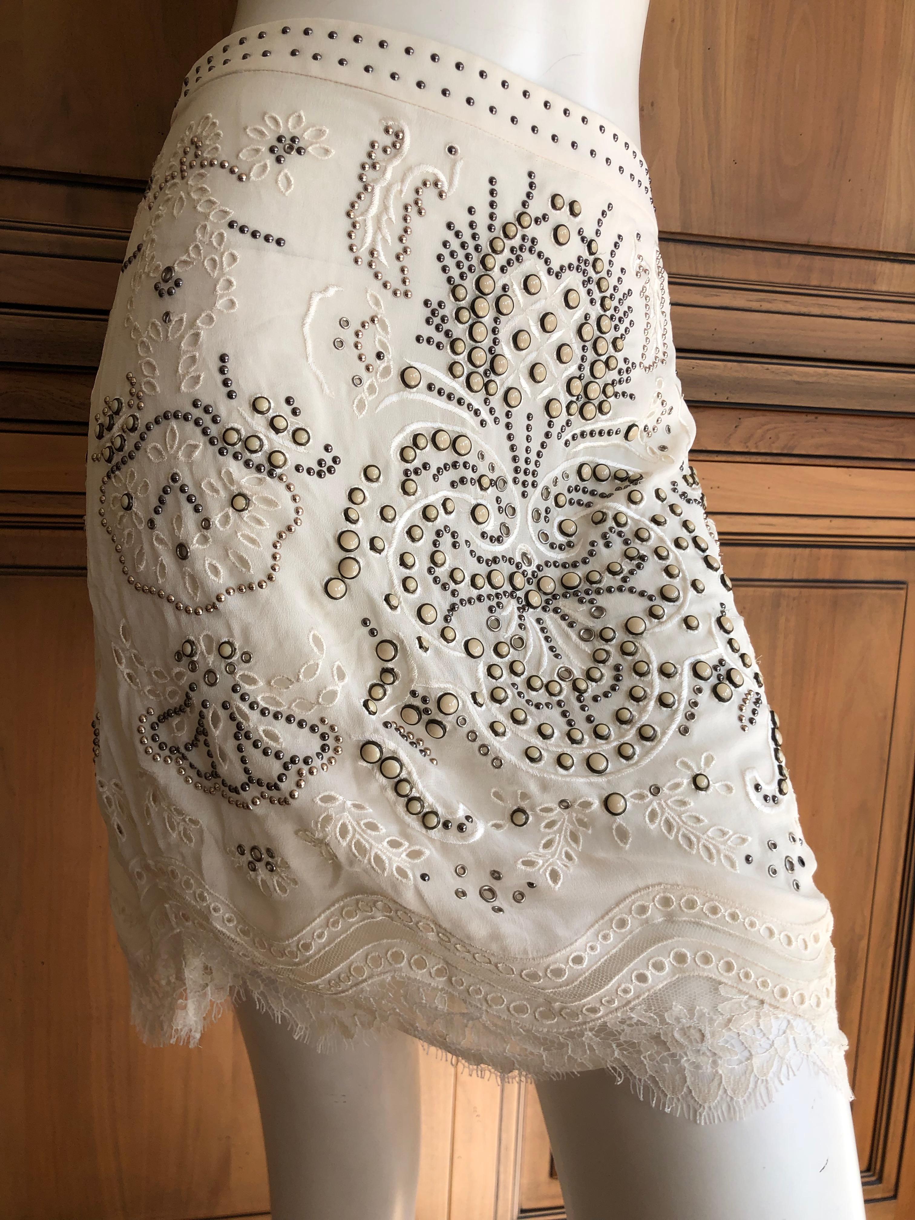 Roberto Cavalli Vintage Stud and Bezel Set Cabachon Embellished Skirt  In Excellent Condition For Sale In Cloverdale, CA