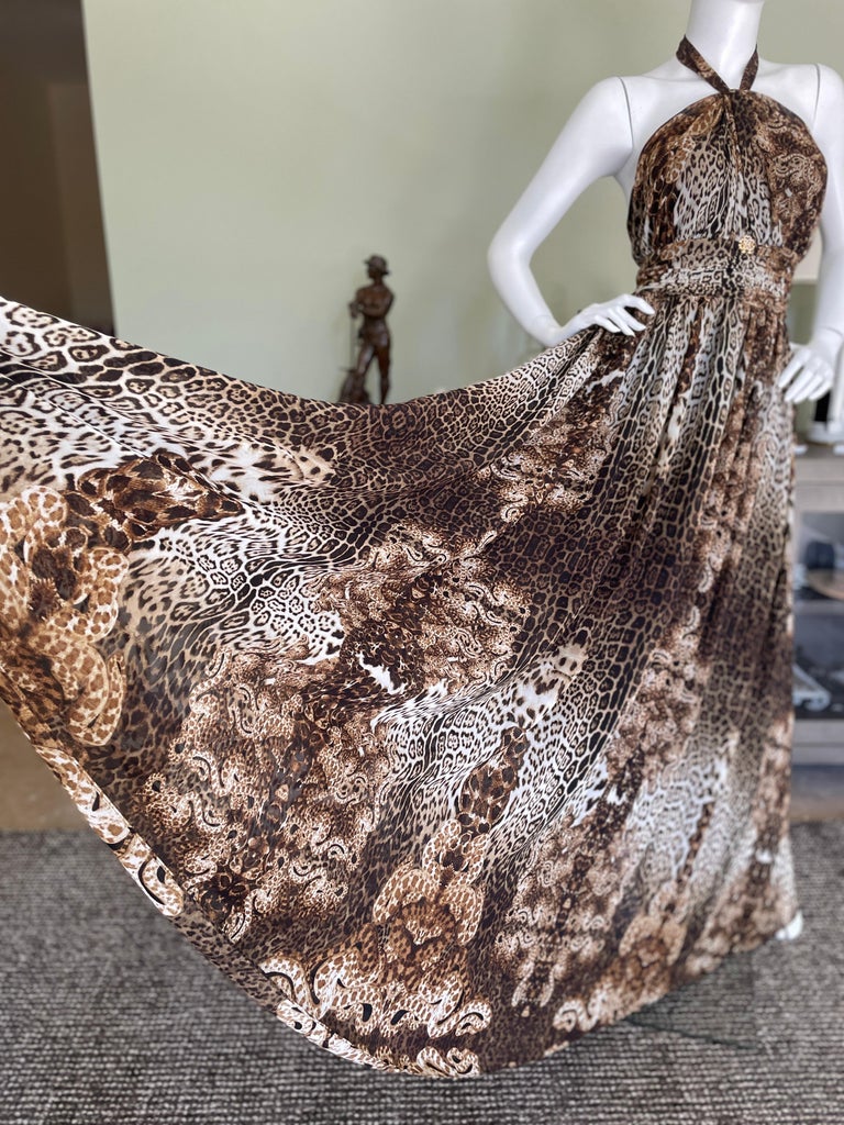 Roberto Cavalli Vintage Tie Neck Halter Style Leopard Print Evening Dress  at 1stDibs