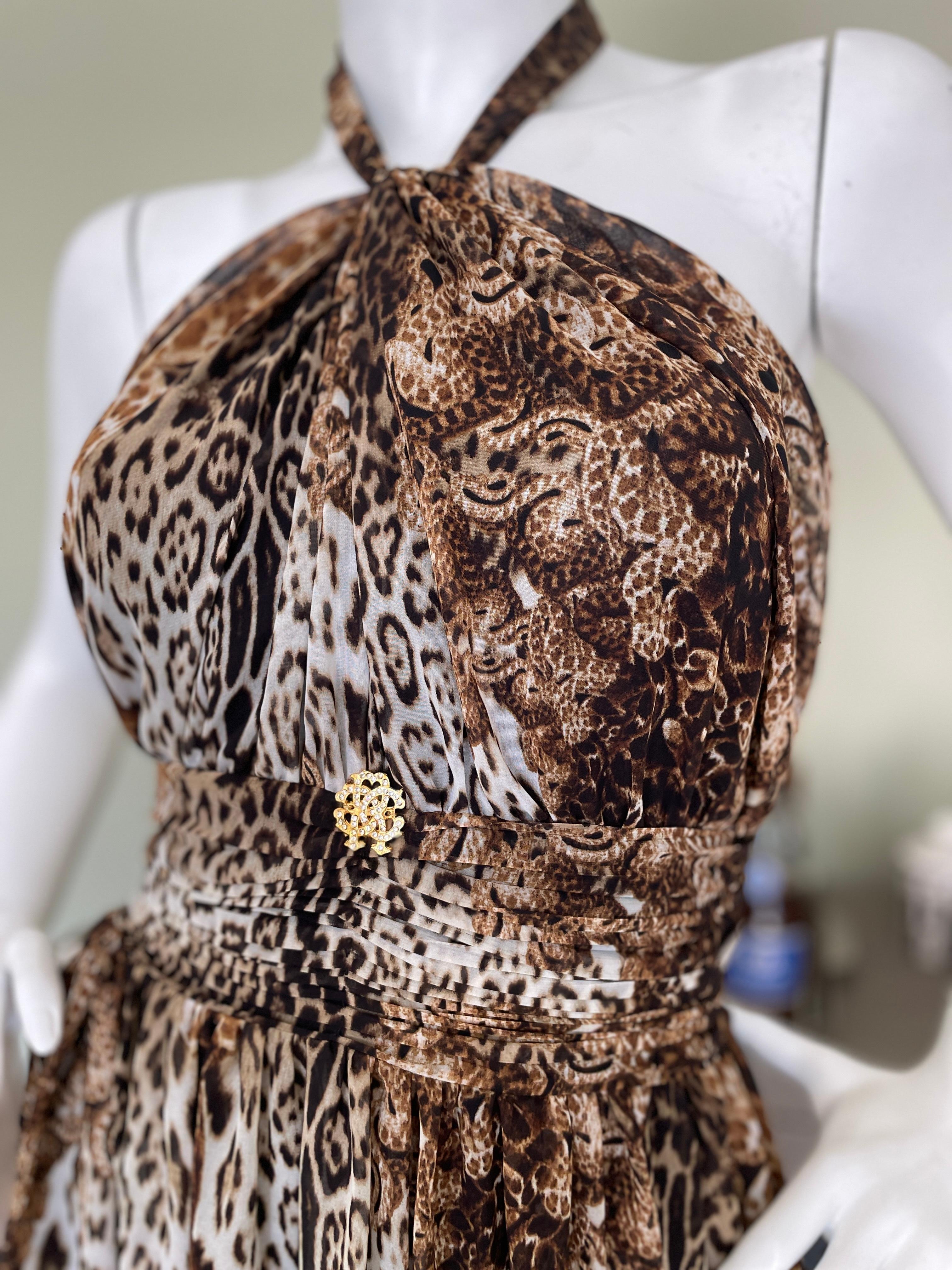 Roberto Cavalli Vintage Tie Neck Halter Style Leopard Print Evening Dress 1