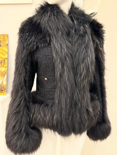 Roberto Cavalli vintage tweed fox fur jacket