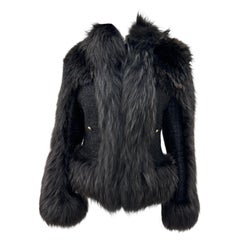 Roberto Cavalli vintage tweed fox fur jacket