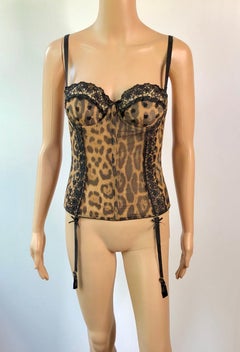 Roberto Cavalli Vintage Unworn Semi Sheer Bustier Corset Leopard Print Top