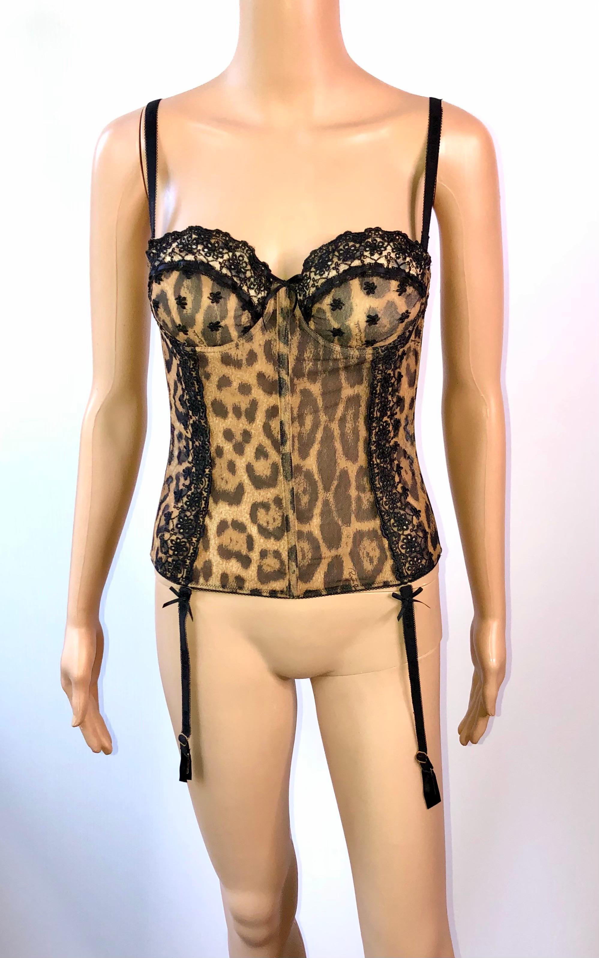 Roberto Cavalli Vintage Ungetragenes halb durchsichtiges Bustier mit Leopardenmuster und Korsettoberteil im Zustand „Hervorragend“ im Angebot in Naples, FL