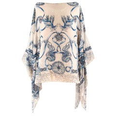 Roberto Cavalli White and Blue Sea Print Poncho Kaftan