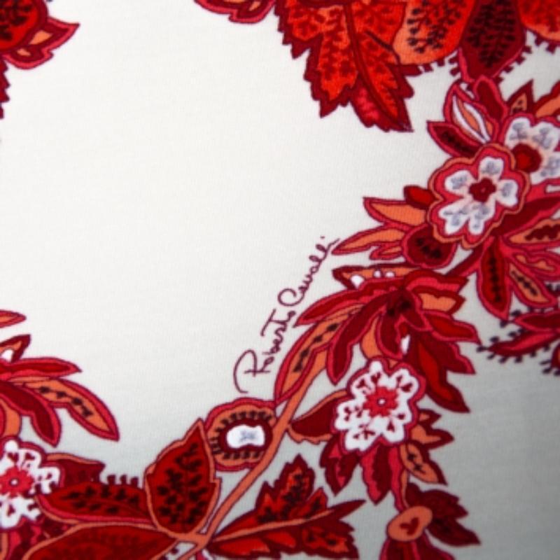 Roberto Cavalli White and Red Floral Print Off Shoulder Top L Damen im Angebot