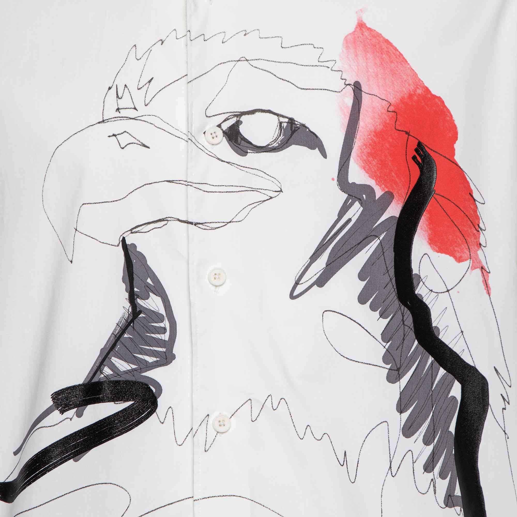Gray Roberto cavalli White Bird Print Cotton Slim Fit Shirt XL