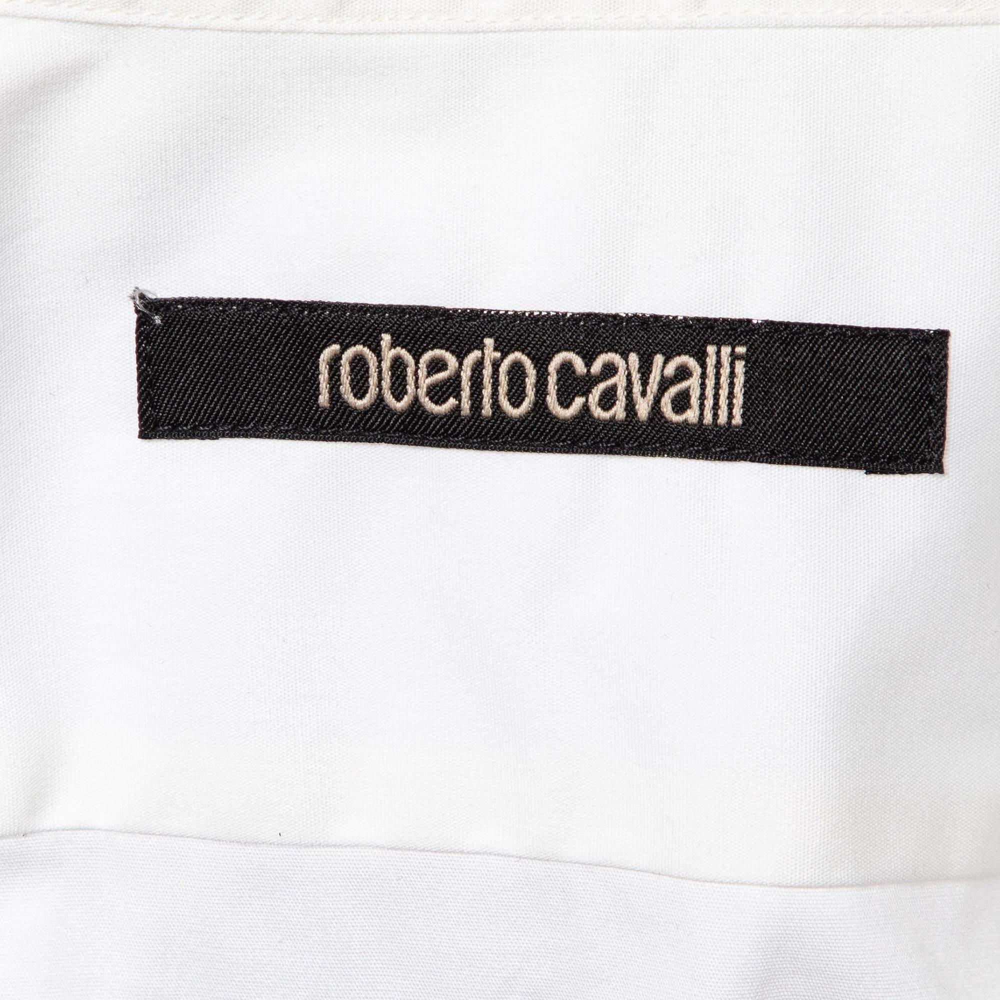 Roberto cavalli White Bird Print Cotton Slim Fit Shirt XL In Excellent Condition In Dubai, Al Qouz 2