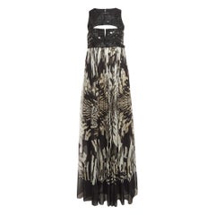Roberto Cavalli White/Black Crystal Embellished Sleeveless Gown M