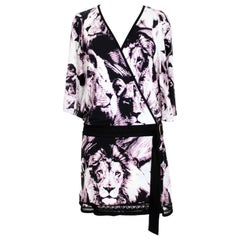 Roberto Cavalli White Black Pink Animalier Kimono Dress