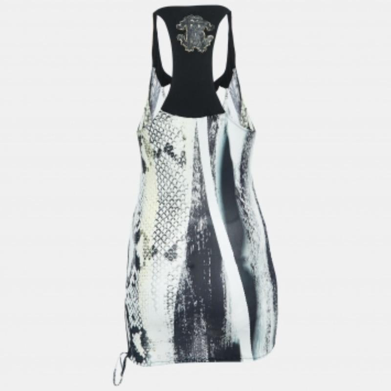 Donna Roberto Cavalli Canotta in Jersey con Stampa Serpente Bianca/Nera M. in vendita