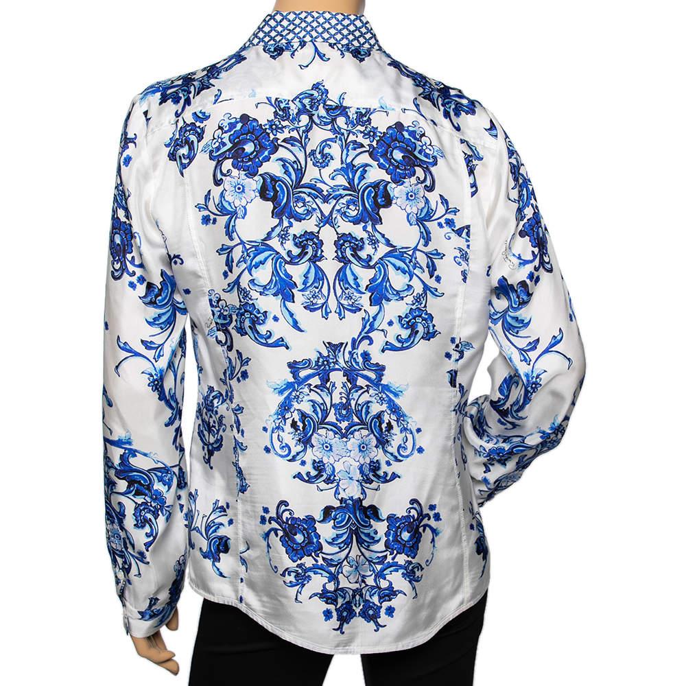 Blu Roberto Cavalli Camicia a maniche lunghe con stampa floreale bianca e blu L.L.A.