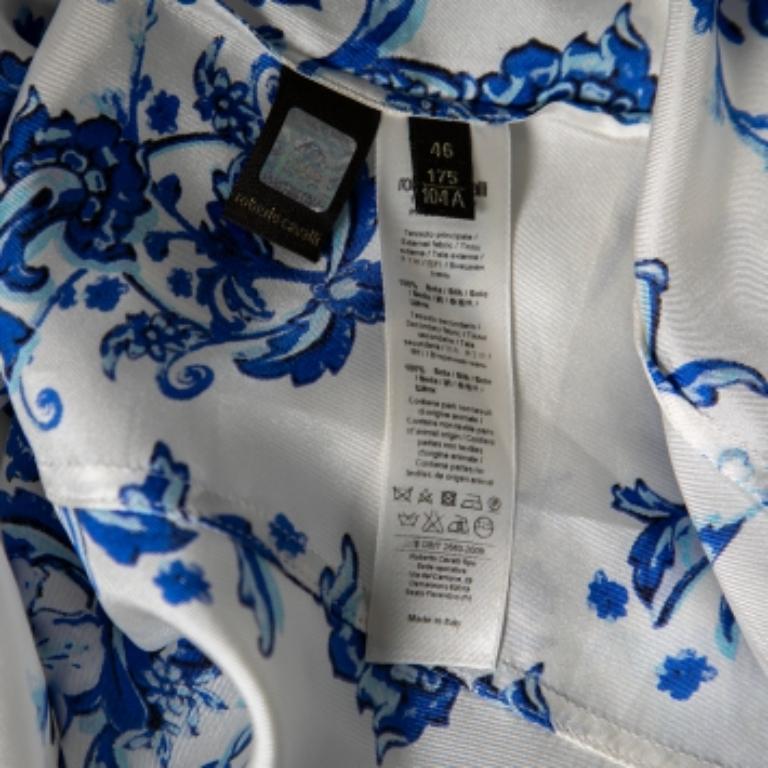 Viola Roberto Cavalli Camicia a maniche lunghe con stampa floreale bianca e blu L.L.A. in vendita