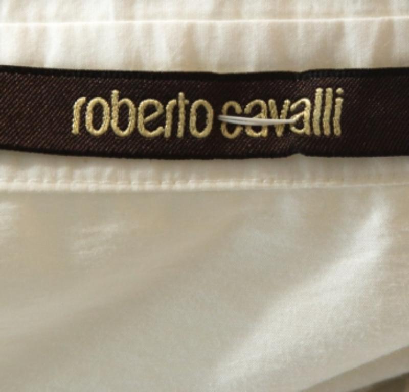 Gris Roberto Cavalli White Brasso Feather Print Cotton Shirt Dress S.S. White en vente