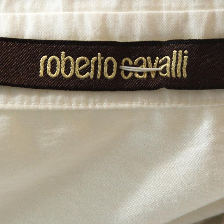 Roberto Cavalli White Brasso Feather Print Cotton Shirt Dress S For ...