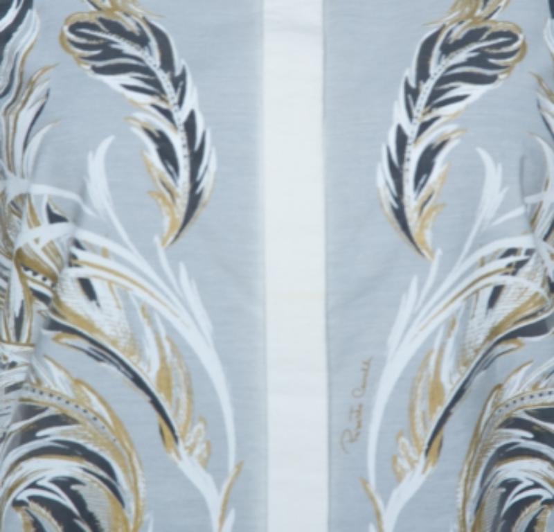 Roberto Cavalli White Brasso Feather Print Cotton Shirt Dress S.S. White en vente 1