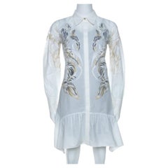 Roberto Cavalli White Brasso Feather Print Cotton Shirt Dress S