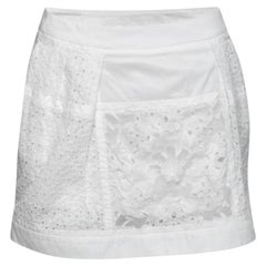 Roberto Cavalli White Broderie Anglaise Cotton Lace Paneled Mini Skirt S