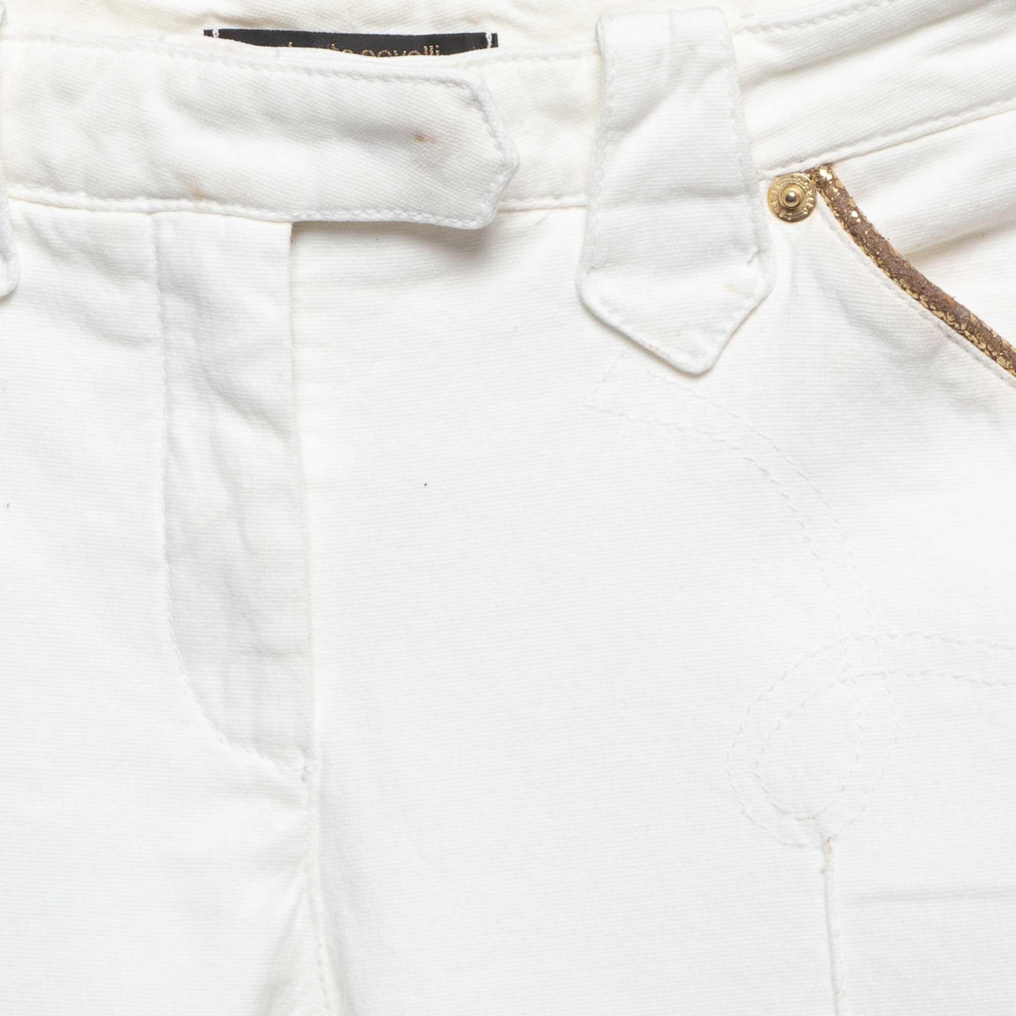 Gray Roberto Cavalli White Contrast Trim Denim Buttoned Jeans XS For Sale