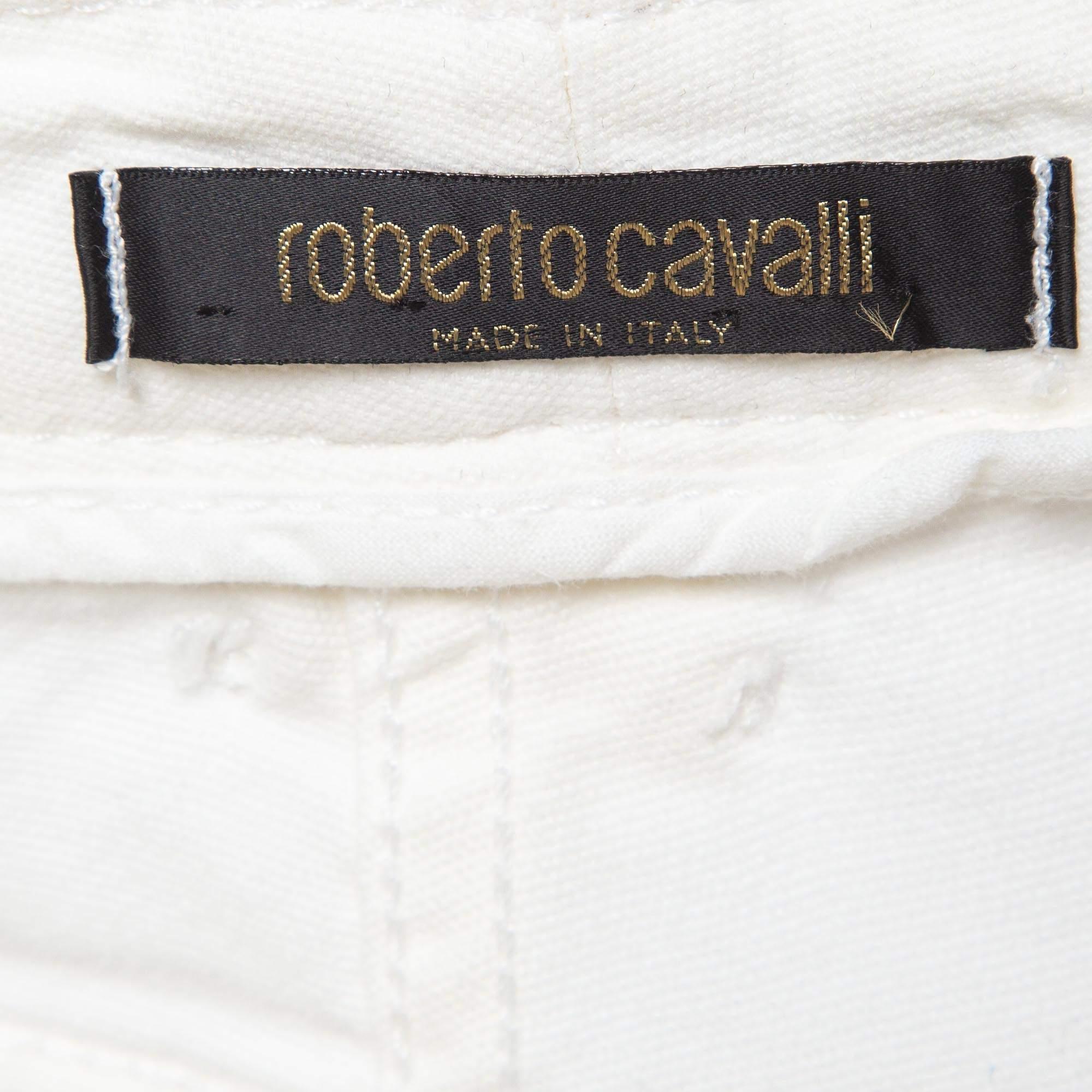 Roberto Cavalli White Contrast Trim Denim Buttoned Jeans XS For Sale 2