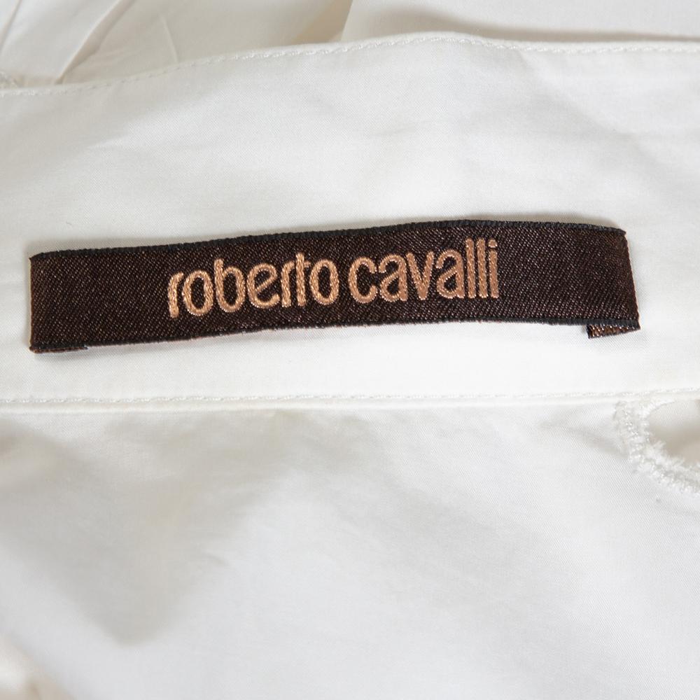 Roberto Cavalli White Cotton Eyelet Lace Trim Blouse L In Good Condition In Dubai, Al Qouz 2