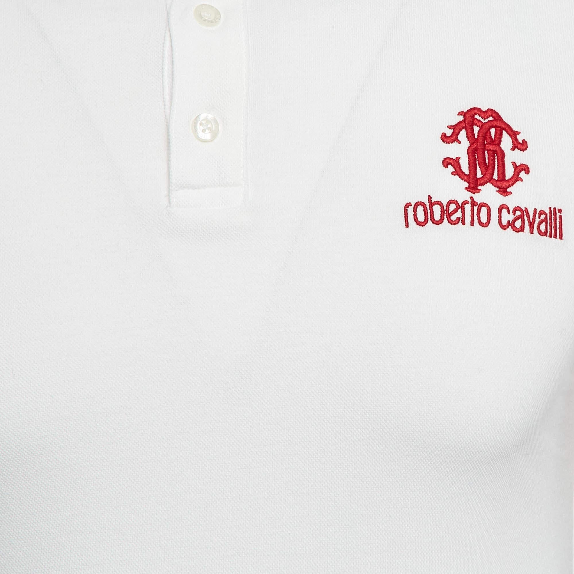 Gray Roberto Cavalli White Cotton Pique Polo T-Shirt S For Sale