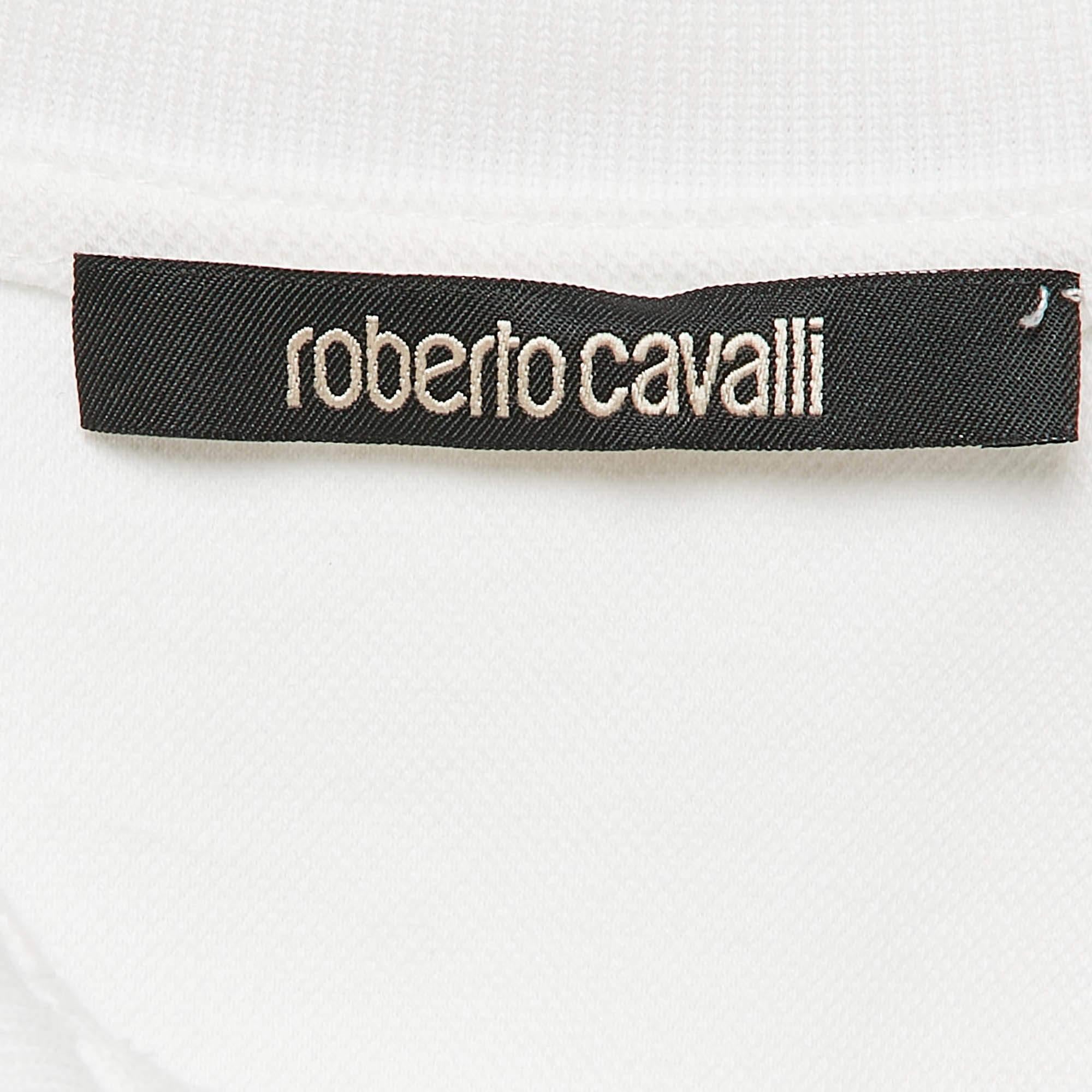 Roberto Cavalli White Cotton Pique Polo T-Shirt S In New Condition For Sale In Dubai, Al Qouz 2