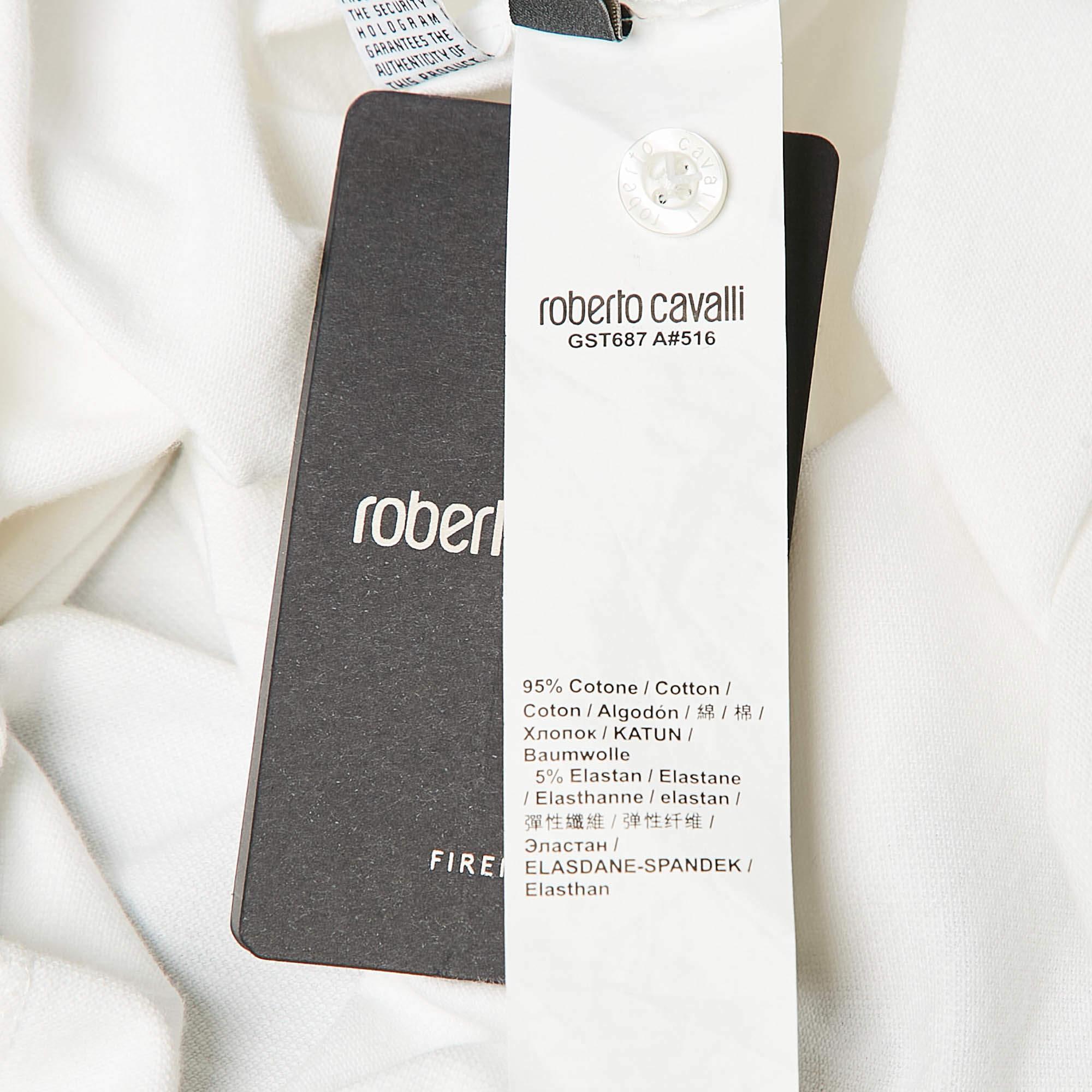Roberto Cavalli White Cotton Pique Polo T-Shirt S For Sale 1