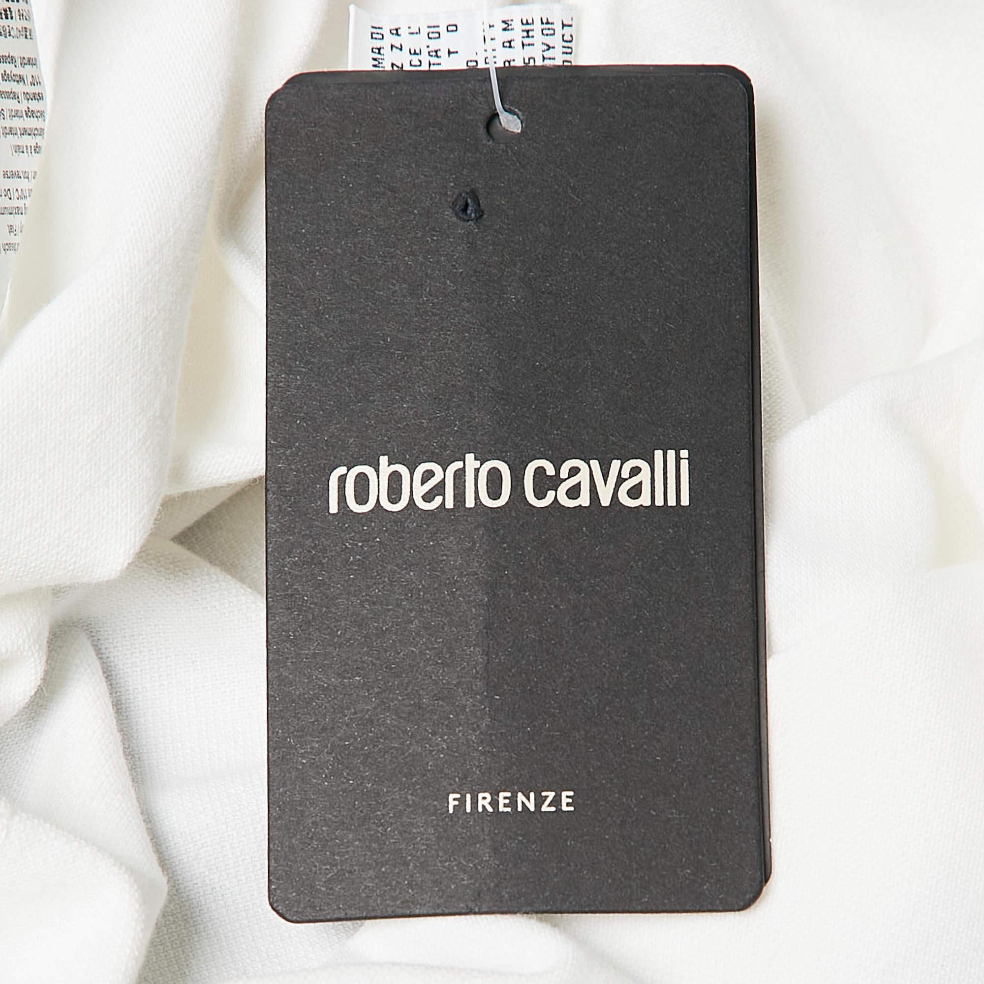 Roberto Cavalli White Cotton Pique Polo T-Shirt S For Sale 2