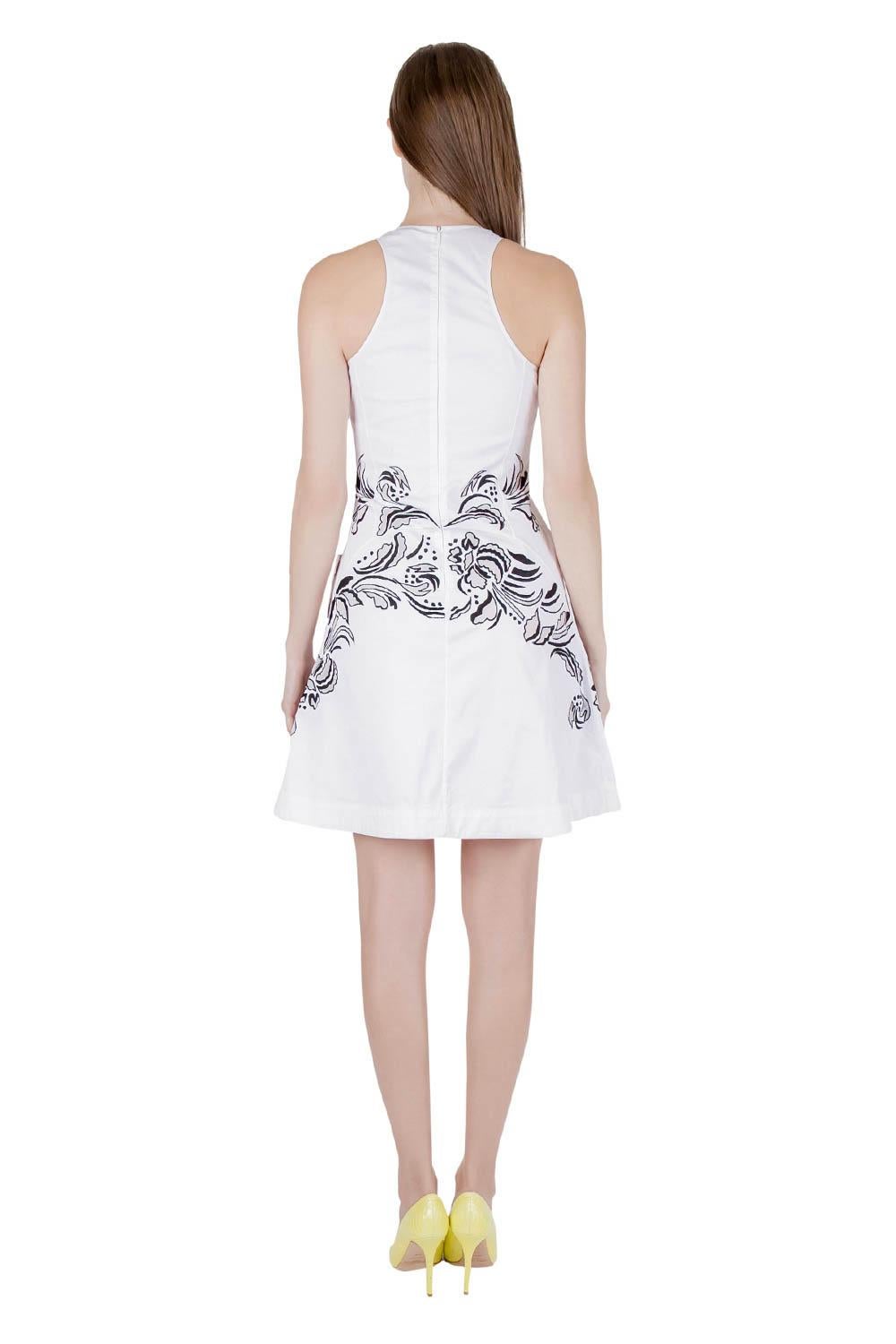 Women's Roberto Cavalli White Cotton Poplin Contrast Embroidered Sleeveless Dress S