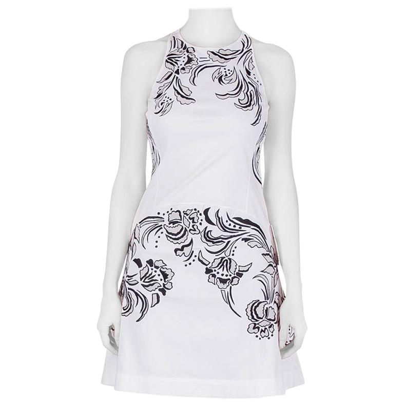 Roberto Cavalli White Cotton Poplin Contrast Embroidered Sleeveless Dress S