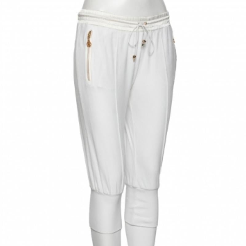 Roberto Cavalli Weiße Baumwoll-Rippstrick-Jogginghose mit Details M (Grau) im Angebot