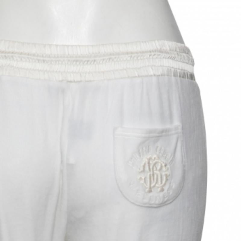 Roberto Cavalli Weiße Baumwoll-Rippstrick-Jogginghose mit Details M Damen im Angebot