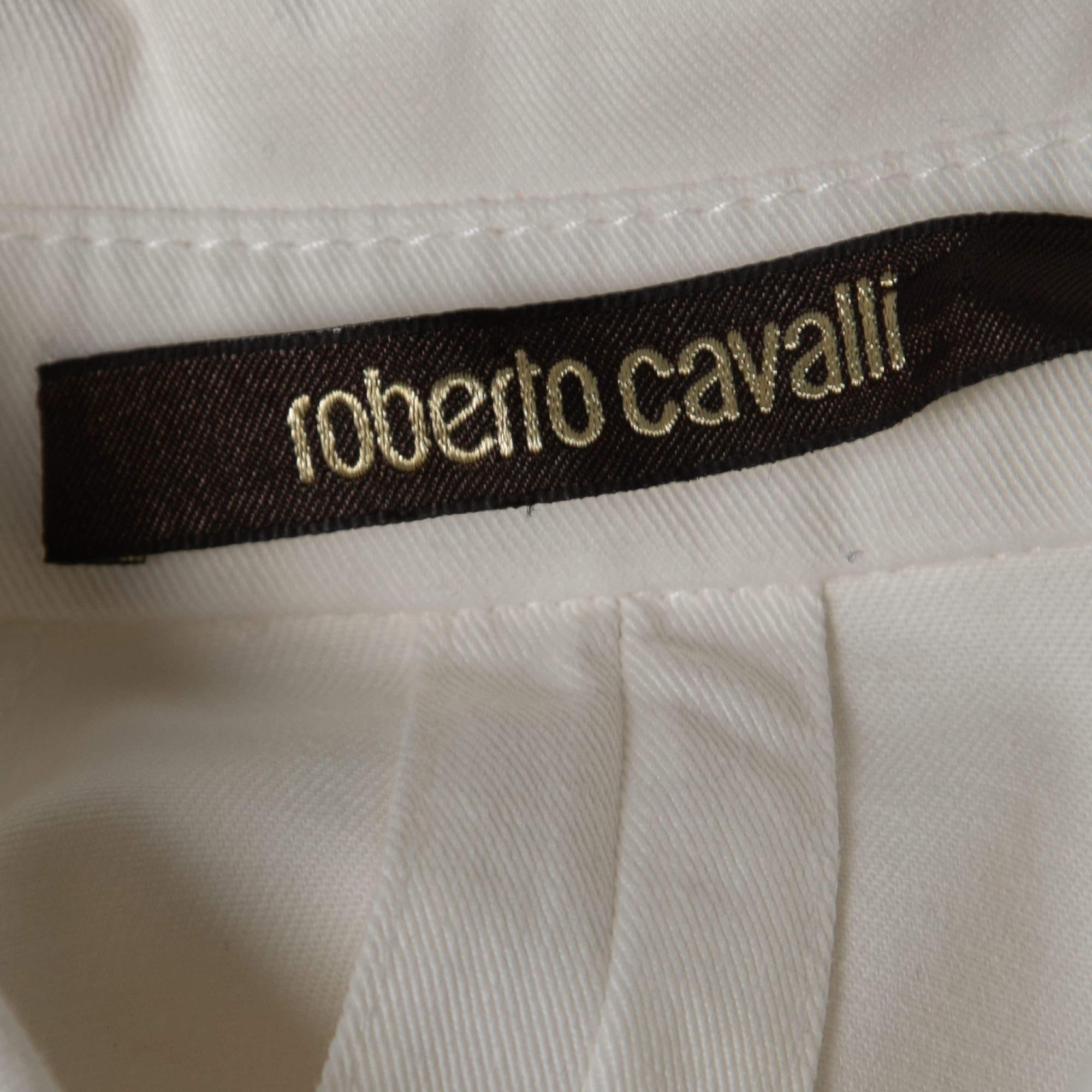 Gray Roberto Cavalli White Cotton Twill Lace-Up Playsuit For Sale