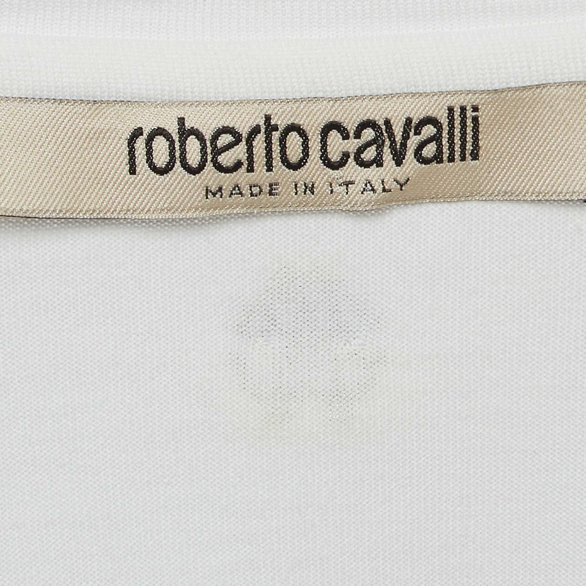 Women's Roberto Cavalli White Crystal Embellished Knit Top M For Sale