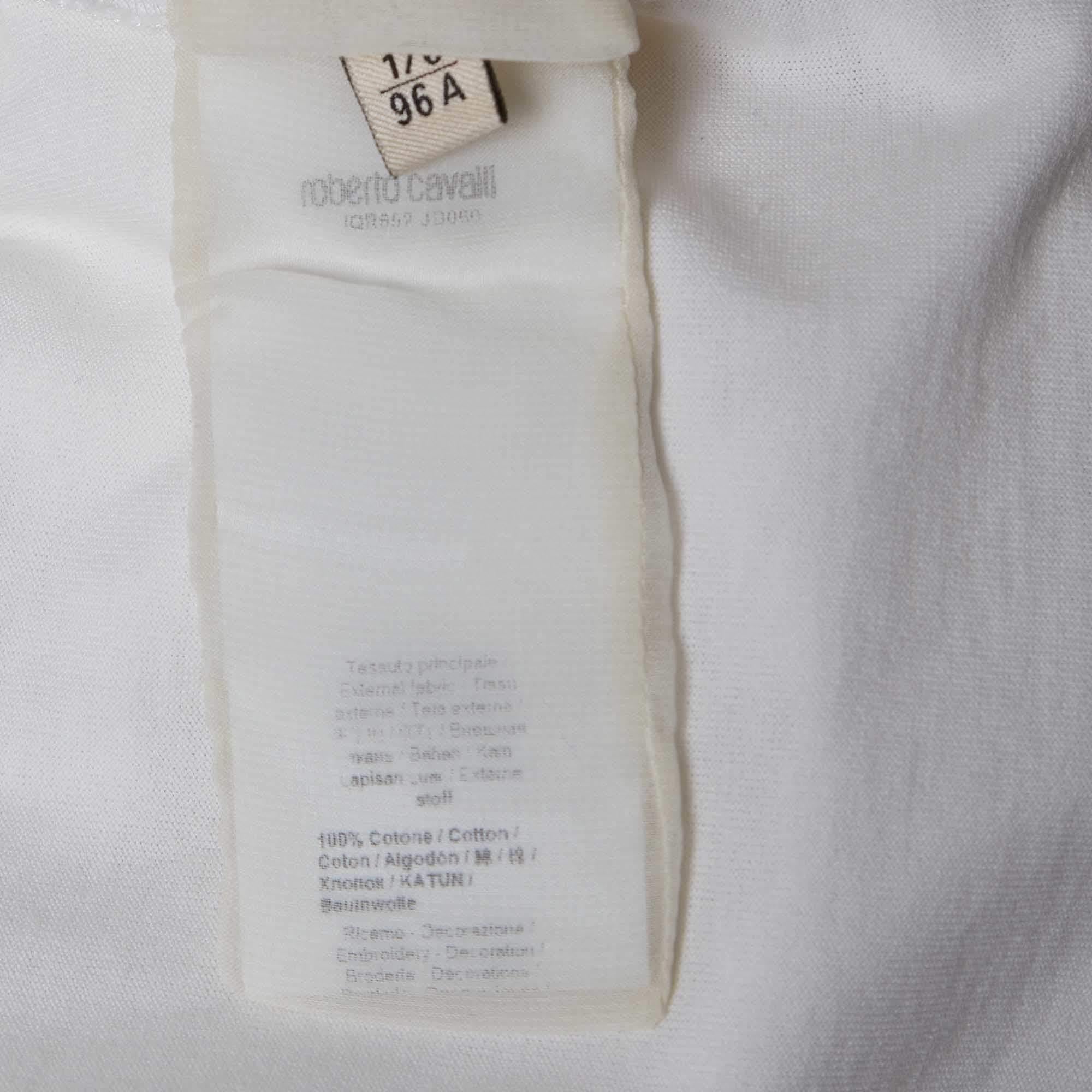 Roberto Cavalli White Crystal Embellished Knit Top M For Sale 1