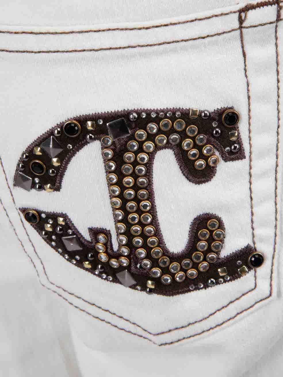 Women's Roberto Cavalli White Denim Contrast Stitch Jeans Size L For Sale