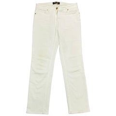 Used Roberto Cavalli White Denim Jeans Pants, Size 42