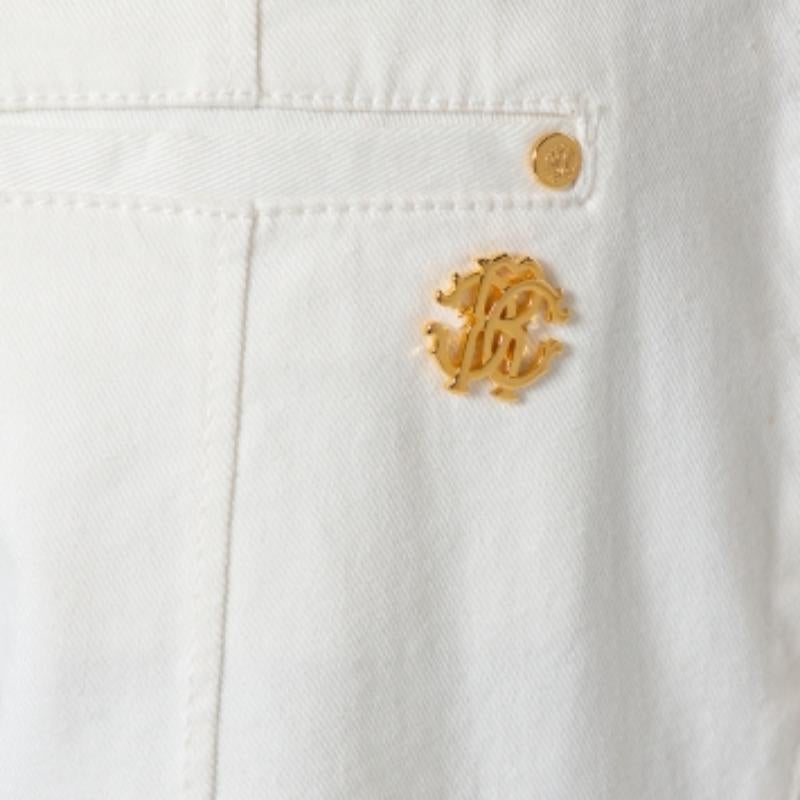Gray Roberto Cavalli White Denim Straight Leg Jeans XL For Sale