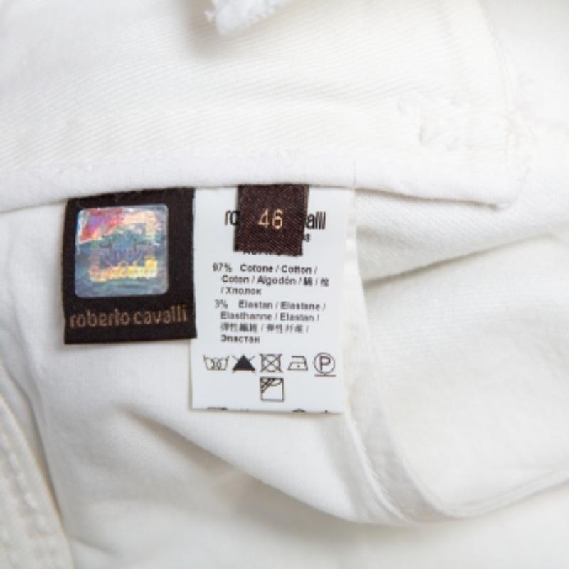 Women's Roberto Cavalli White Denim Straight Leg Jeans XL For Sale