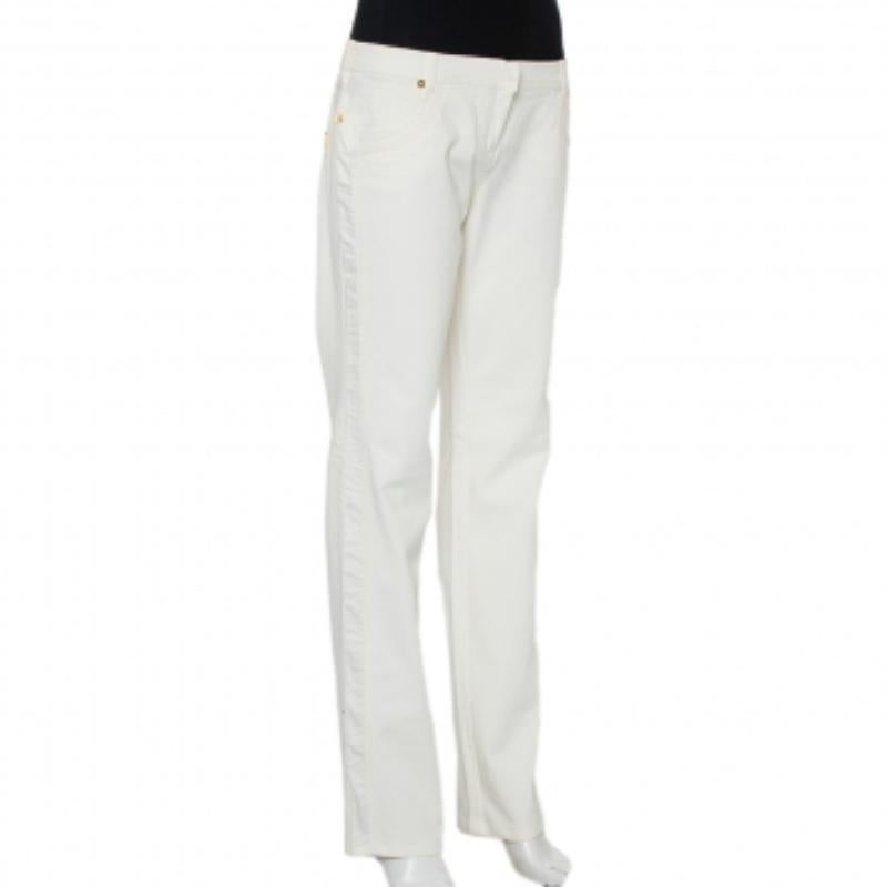 Roberto Cavalli White Denim Straight Leg Jeans XL For Sale 2