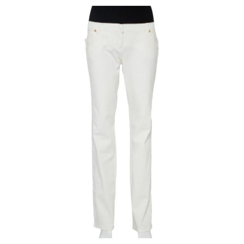 Roberto Cavalli White Denim Straight Leg Jeans XL For Sale