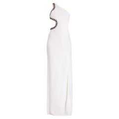 ROBERTO CAVALLI WHITE EMBELLISHED COTOUY ASYMMETRIC SHOULDER Gown 40 - 4