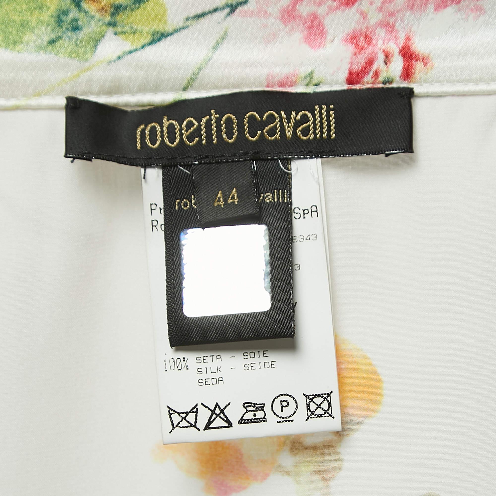 Roberto Cavalli White Floral Print Satin Mini Wrap Skirt M 1