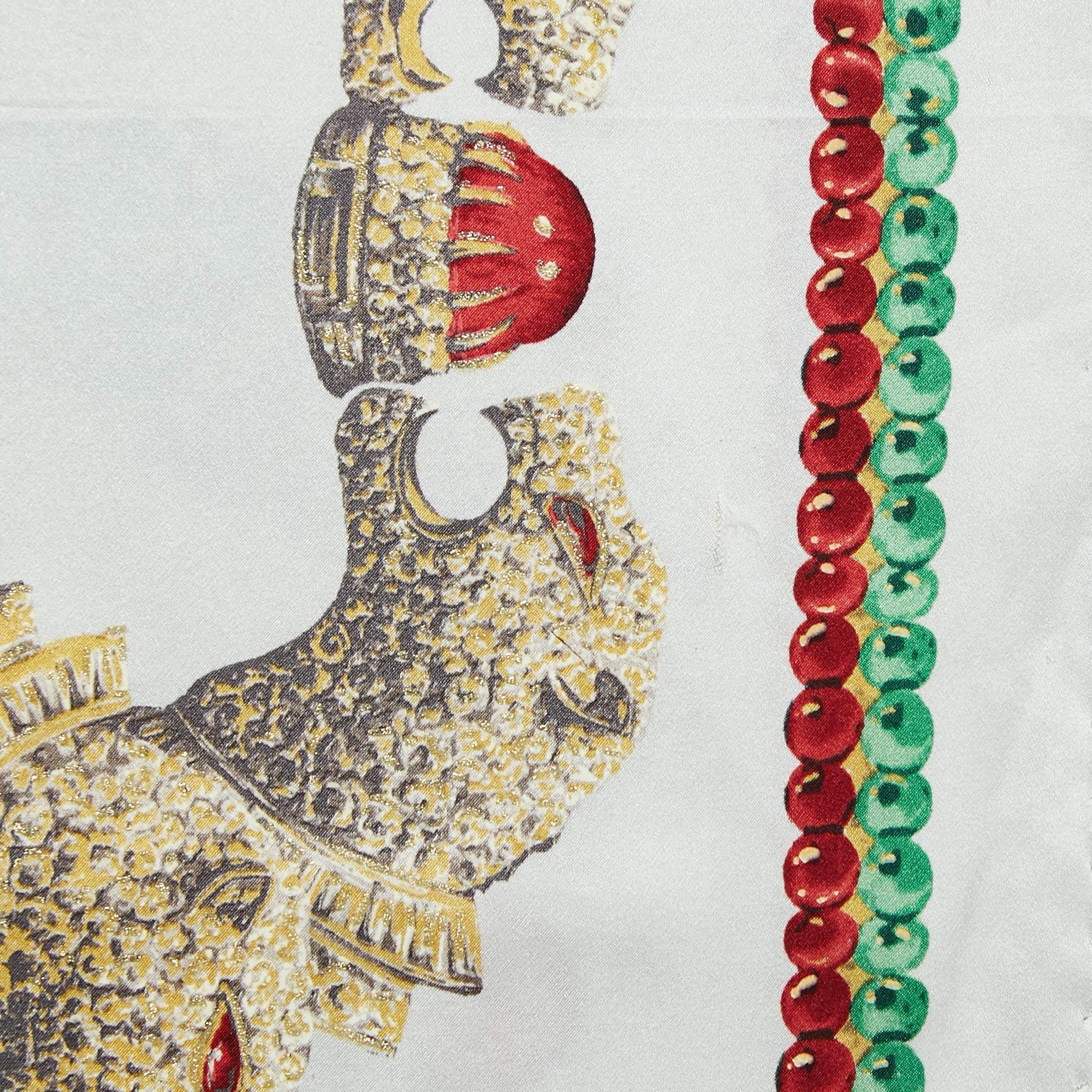 Roberto Cavalli White Glittered Print Satin Silk Scarf In Good Condition For Sale In Dubai, Al Qouz 2