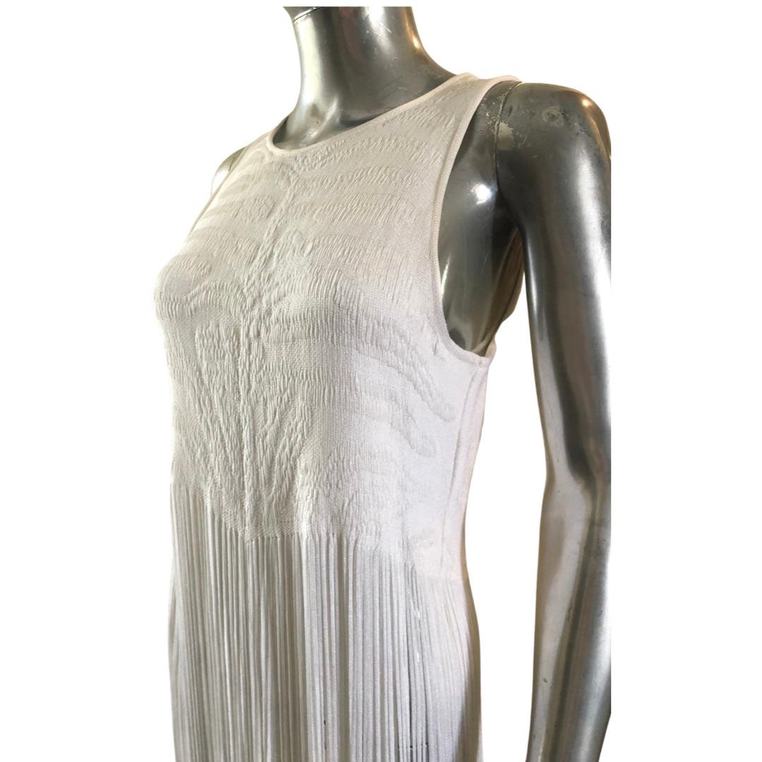 Roberto Cavalli Italy White Animal Jacquard Fringe Blouse/ Mini Dress Size 8 For Sale 1