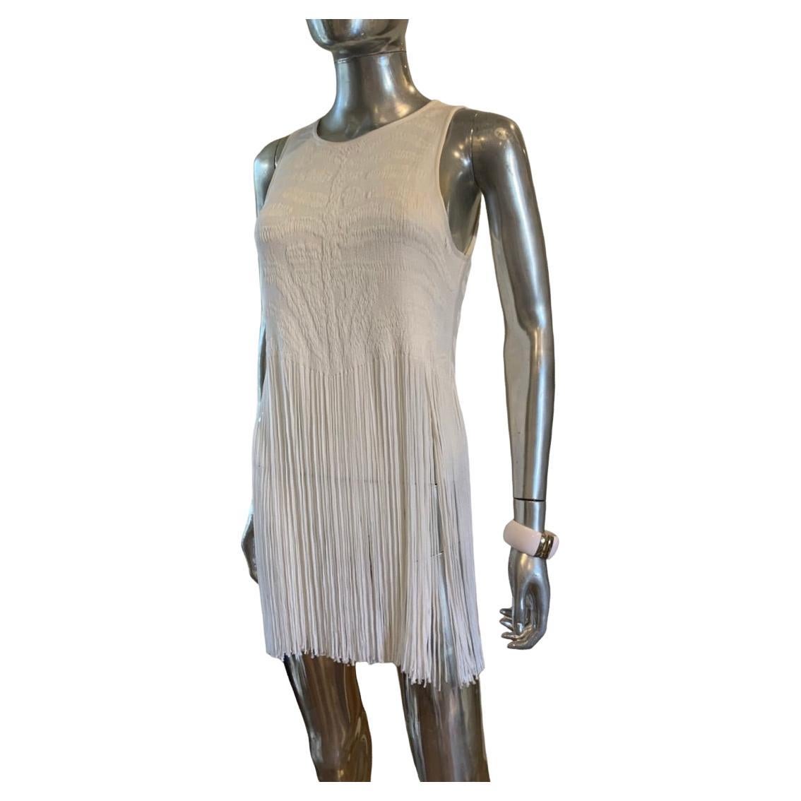 Roberto Cavalli Italy White Animal Jacquard Fringe Blouse/ Mini Dress Size 8 For Sale