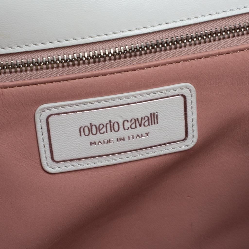 Roberto Cavalli White Leather Flap Shoulder Bag 2