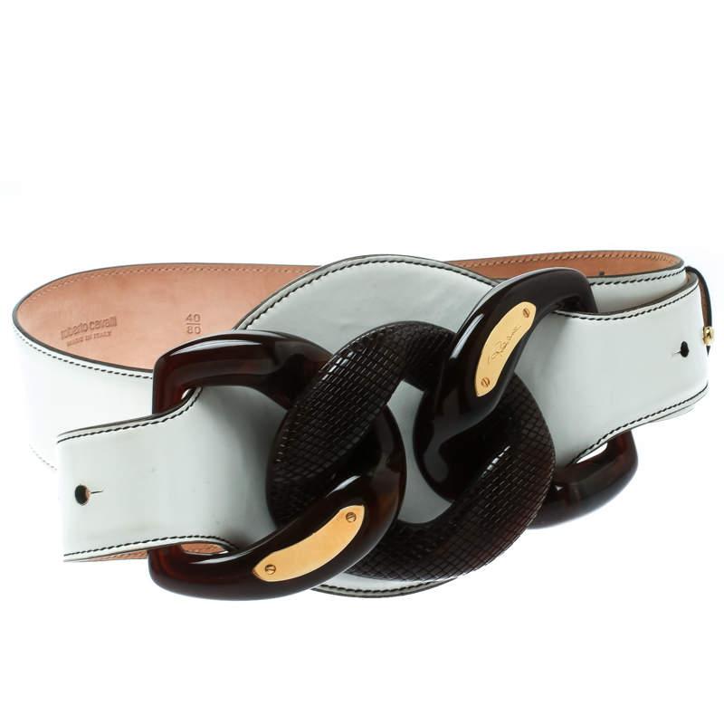 Roberto Cavalli White Leather Wide Belt Size 80 CM For Sale 1